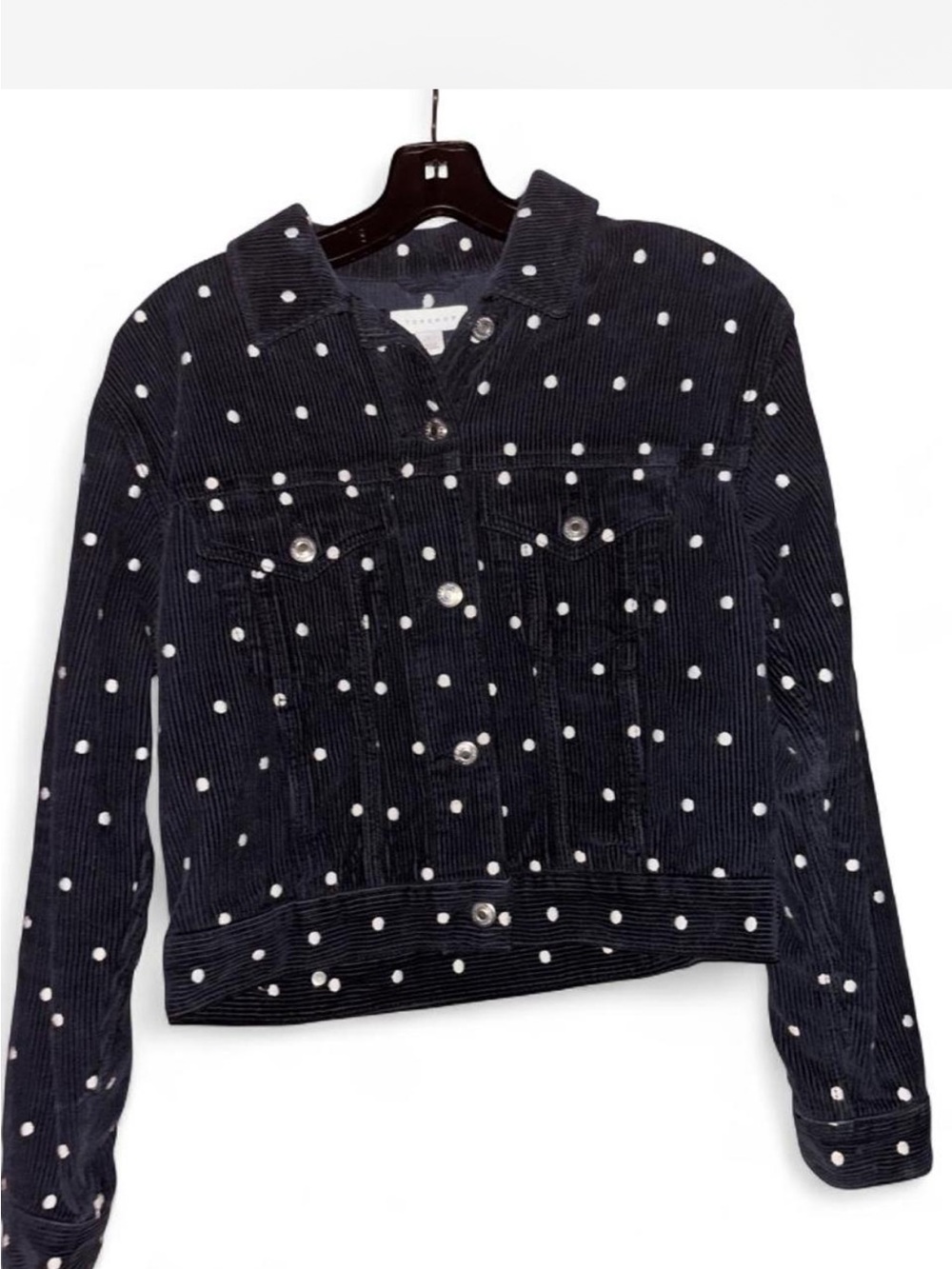 Topshop Black Corduroy Polka Dot Jean Jacket - Picture 2 of 4